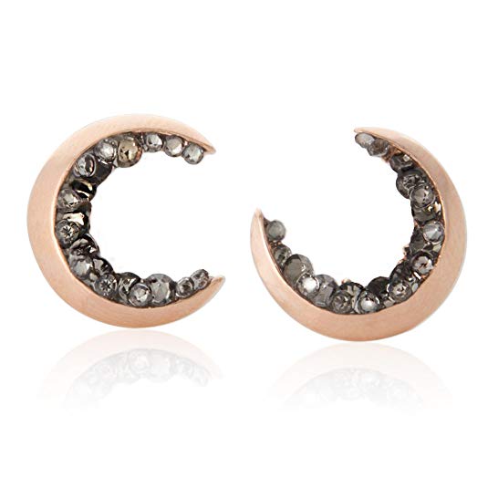 LAONATO Crescent Moon and Black CZ Earrings