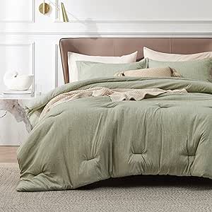 Bedsure Oversized Queen Comforter Set - Olive Green Oversized Queen Size Comforter, Soft Bedding for All Seasons, Cationic Dyed Bedding Set, 3 Pieces, 1 Comforter (98"x98") and 2 Pillow Shams