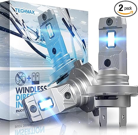 TECHMAX H7 LED Bulb, 16000LM 6500K Xenon White Extremely Bright No Adapter Required 1:1 Mini Size Fanless Halogen Replacement - Pack of 2