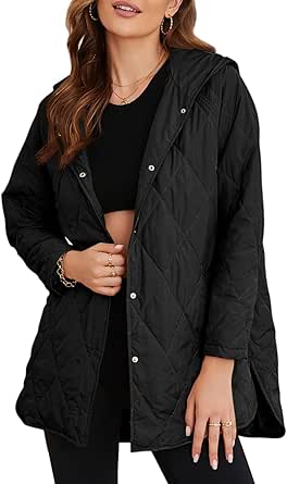 EVALESS Long Jackets for Women Fashion 2024 Winter Coat for Women Business Casual Diamond Quilted Hooded Lightweight Jackets