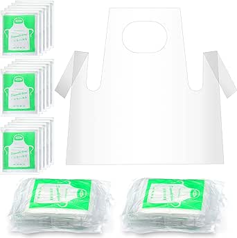 25 Pieces Disposable Aprons Plastic Aprons for Kids Waterproof Oil Proof Small Clear Polythene Children Cooking Apron for Painting Cooking Eating Teaching DIY Craft Picnic