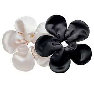 2 Pcs Large Flower Hair Scrunchies Cute Flower Shape Hair Ties Elastic Hair Bands Hair Rings Scrunchy Hair Ropes Fashion Ponytail Holder Hair Accessories for Women and Girls (Black and White)