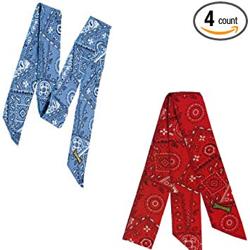 MiraCool Cooling Bandanas. Pack of 4 Summer Heat Cooling Neck or Head Bandanas - Reusable