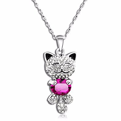 Caperci Cute "Lucky Cat" With SWAROVSKI ELEMENTS Crystal Pendant Necklace Women Mothers Day Gifts