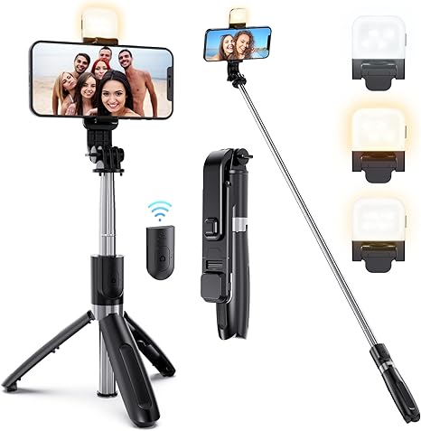 Rybozen Fill Light Selfie Stick, with Wireless Remote and Tripod Head Mount,Portable 41 Inch,Cell Phone Tripod Camera Stand for GoPro Camera/Android/iPhone 13/12/11Pro
