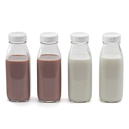 6 Pack - Glass Water Milk Bottles 1 Pint with Twist Caps for Water, Milk, Juices, Beverages, 16 Ounce Each, Reusable Dairy Bottles, Glass and Drink Ware, By California Home Goods