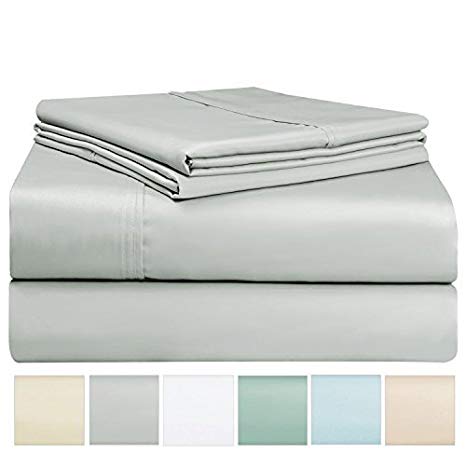 Luxury 400 Thread Count 4 Piece Bed Sheet Set, 100% Long Staple Cotton Gray Queen Sheets, Soft Sateen Weave Bedsheets fit upto 17" Deep Pockets (Gray Queen 100% Cotton Bedding Set)