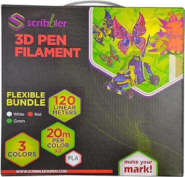Scribbler 3D Pen PLA Based Flexible Filament Refills for 3D Drawing Pen | Premium Quality, Durable PLA Based Flex Material| 400 Linear Feet for Endless Doodles| 3 Different Color