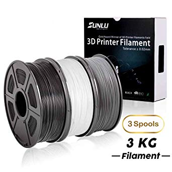 SUNLU 3D PLA Plus Filament 1.75mm Dimensional Accuracy  /- 0.02 mm, 3KG Spool，3D Filament Fit Most FDM Printer, PLA Black White Gray