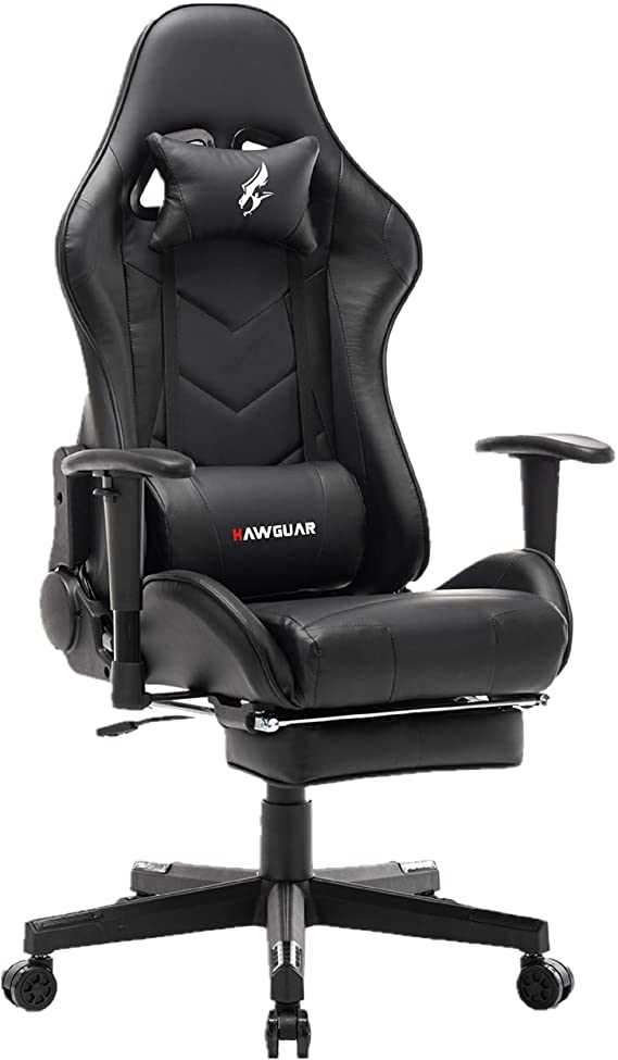 Gaming Chair with Footrest Gaming Chaise High Back Racing Style Video Game Chairs Ergonomic Desk Chair Swivel Gaming Chair with Lumbar Support and Headrest(Black)