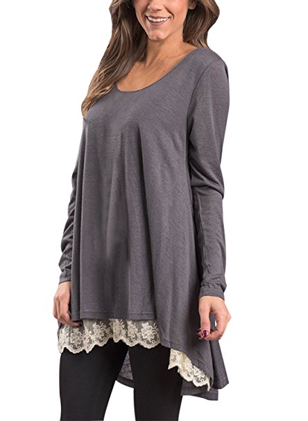 Dokotoo Womens Long Sleeve Layered Loose Fit Tunics Tops T Shirt