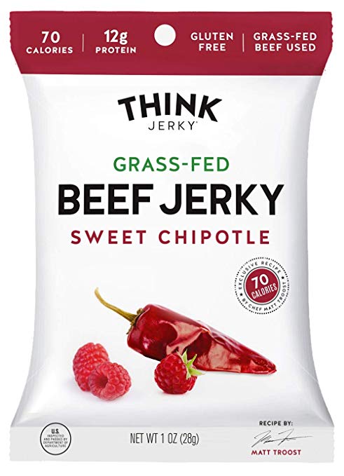 Think Jerky - Grass-Fed Beef Jerky, Sweet Chipotle, Gluten-Free, 1 Ounce (12 Count)