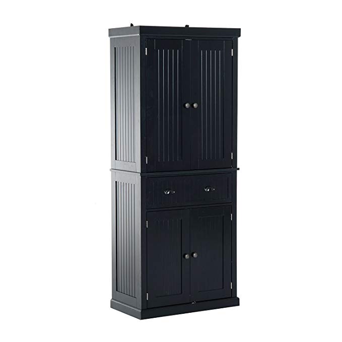 HOMCOM 72" Traditional Colonial Standing Kitchen Pantry Cupboard Cabinet - Black