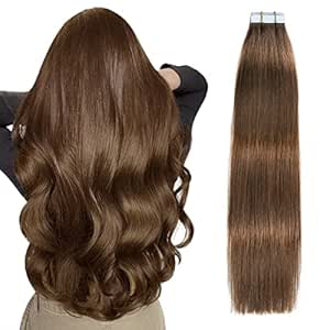 SUYYA Tape in Hair Extensions Chocolate Brown 100% Remy Human Hair 16 inches 20pcs 40g/pack Straight Seamless Skin Weft Tape Hair Extensions(16 inch #4 Dark Brown)