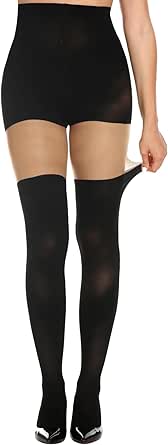 Yilanmy Womens Faux Thigh High Stockings Mock Thigh High Sock Tights Suspender Pantyhose Over Knee Stocking High Waist Warm