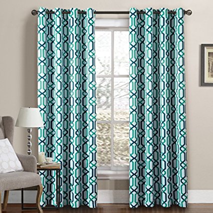 H.Versailtex Thermal Insulated Blackout Curtains/Window Drapes - Nickel Grommet Top - Navy&Teal Two Tone - 52"W x 84"L - Stich Granite Pattern (Set of 2 Panels)