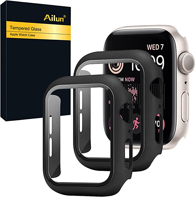 Ailun for Apple Watch SE 2022/SE 2020/Series 6/Series 5/Series 4 [44mm] Screen Protector,Hard PC Case [2 Pack][Black]