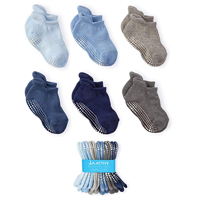 LA Active Grip Ankle Socks - 6 Pairs - Baby Toddler Infant Newborn Kids Boys Girls Non Slip/Anti Skid