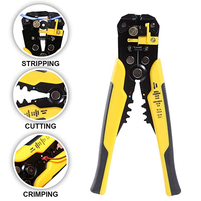 Automatic Wire Stripper Plier - 5 in 1 Multifunctional Crimping Tool - Self Adjusting Cable Cutter for Stripping, Crimping and Cutting up to 24 AWG Hand Tool - DIY Electronic Crimper