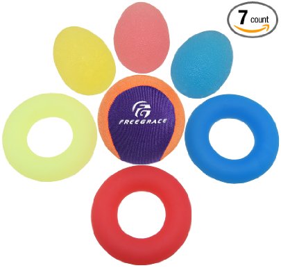 Freegrace Squeeze Balls for Hand Exercise (7 Pack) - Therapy & Stress Relief Kit for Kids, Adults and Elders - Great for Physical Rehabilitation and Hands Strengthener