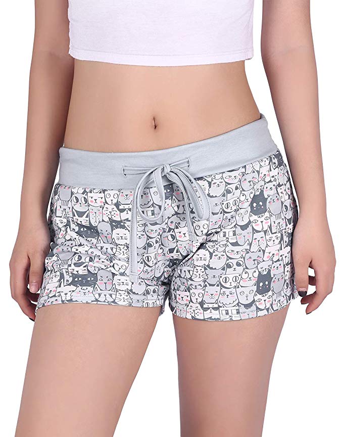 HDE Womens Juniors Pajama Shorts Sleep Wide Waistband Design Print Yoga Bottoms