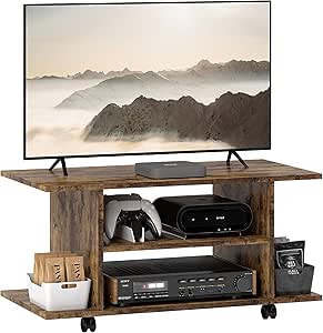 HOMCOM Modern TV Cabinet Stand Storage Shelves Table Mobile Bedroom Furniture Bookshelf Bookcase Rustic Brown