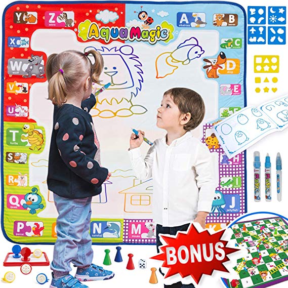 Aqua Magic Mat Drawing Mat Toddler Doodle Board   Gift – Snakes & Ladders Board Game - Water Toy Kids Large Size Painting Writing Color Doodle Drawing Mat Educational Toys Age 3 4 5 6 7 8 9   Year Old