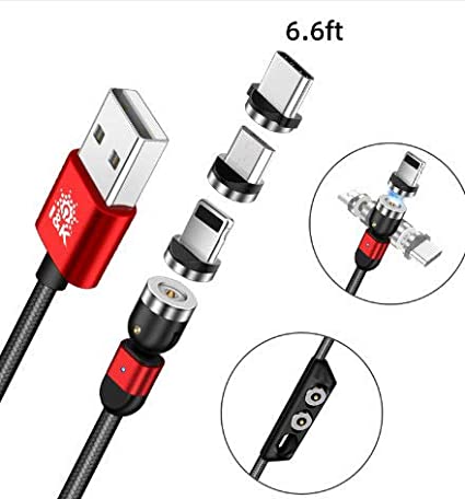 Magnetic Charging Cable,I&K,360 Magnetic Charging Cable, 6 ft,USB Charging Cable Phone Charger USB, Gaming Cable,Compatible with, Micro USB, Type C, and iProduct with,Tip Storage and,Gift Box.