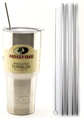 4 LONG Stainless Steel Straws Mossy Oak 30-Ounce Double Wall Stainless Steel Mug - CocoStraw Brand Drinking Straw