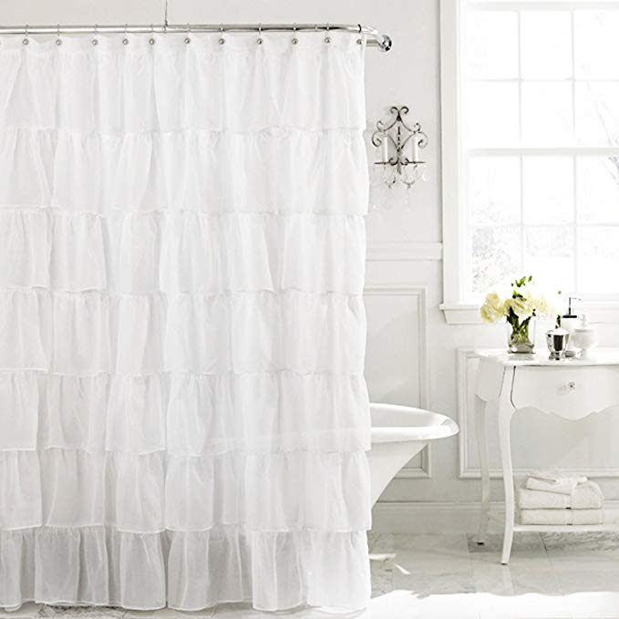 Uphome 72 x 72 Inch Luxury Ruffle Solid Pattern Custom Bathroom Shower Curtain - Polyester Fabric Bathroom Curtain Design (White)