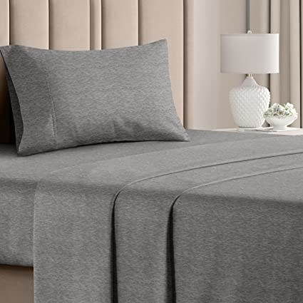 Twin XL Size Sheet Set - Breathable & Cooling Sheets - Softer Than Jersey Cotton - Same Look as Jersey Knit Sheets & T-Shirt Sheets - Deep Pockets - 3 Piece Set - Wrinkle Free - Heathered Grey – 4PC