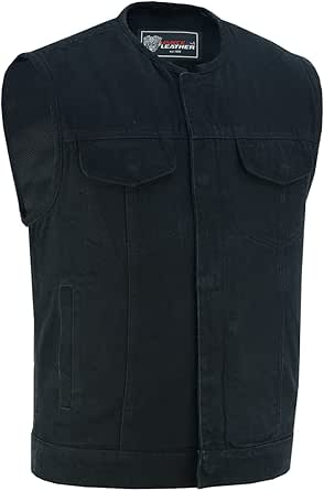 Vance Leather Men's Black Denim Collarless Club Vest with Conceal Carry Pockets