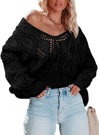 Dokotoo Fall Sweaters Round Neck Crochet Hollow Out Cute Winter Pullover Sweaters for Women Trendy 2023