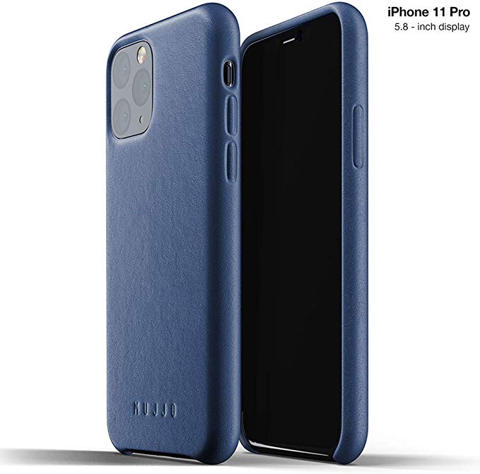 Mujjo Full Leather Case for Apple iPhone 11 Pro | Premium Soft Supple Leather, Unique Natural Aging Effect | Leather Wrapped, Super Slim (Monaco Blue)