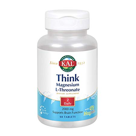 KAL Think Magnesium L-Threonate 2000 mg | Learning, Brain Health & Memory Function Support w/Magtein | Vegan, Gluten Free & Non-GMO | 60 Tablets