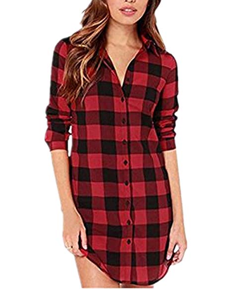 ZANZEA Women Blouses Tops Buffalo Check Plaid Long Sleeve Collar Neck Casual Button Down Shirts