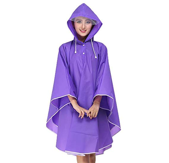 Aircee Lady's Hooded Raincoat Women Reusable Rain Poncho Men Rain Coat Jacket Packable Long Rainwear