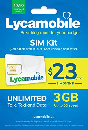 Lycamobile $23 Plan Prepaid Sim Card Include 3 Month Service