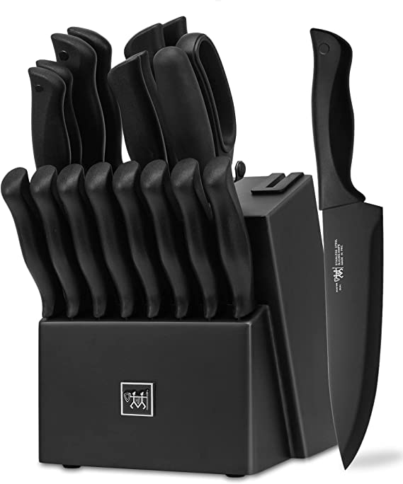 Knife Set, 19 Pieces Knife Set with Block for Kitchen, knife set with sharpener-Knife Block Set, Dishwasher Safe , Excellence Black