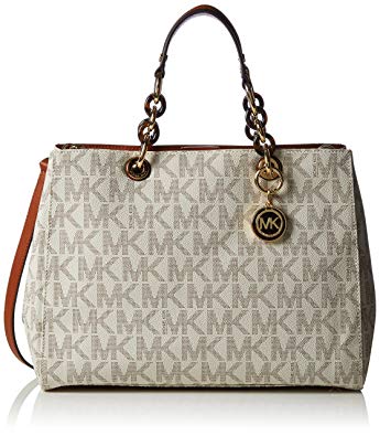 Michael Kors Cynthia Large Satchel Vanilla Mk Signature PVC Shoulder Bag