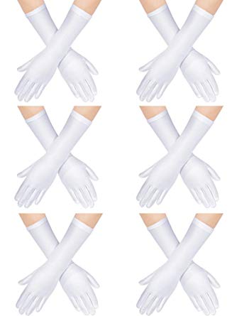 6 Pairs Kids White Costume Long Gloves Formal Gloves Full Finger Opera Gloves for Boys and Girls Pageant Stage Show Party Favors