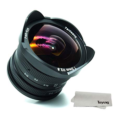 7artisans 7.5mm f2.8 APS-C Manual Fisheye Lens for Fujifilm Cameras with Protective Lens Cap, Removable Lens Hood - Black