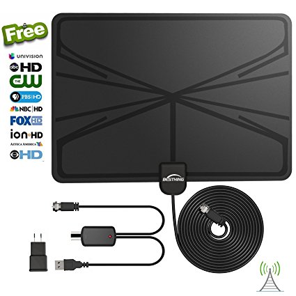 HDTV Antenna, BESTHING Indoor Amplified Digital TV Antenna 50 Mile Range with Detachable Amplifier Signal Booster, 13ft Coax Cable, USB Charger