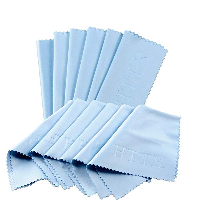 HTTX Microfiber Cleaning Cloths - For All LCD Screens, Tablets, Lenses, and Other Delicate Surfaces (12-Pack, Blue 6x7")