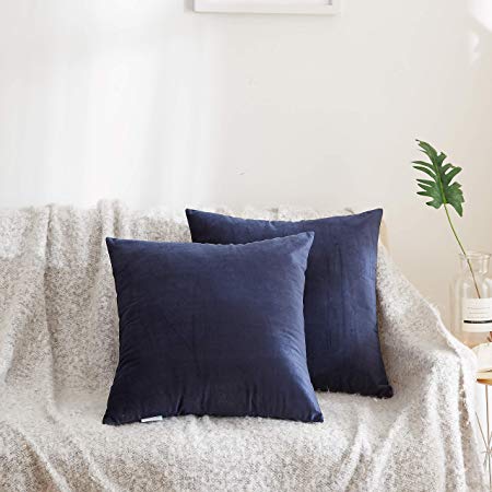 Acanva Solid Velvet Soft Decorative Throw Pillow, 18 x 18, Navy