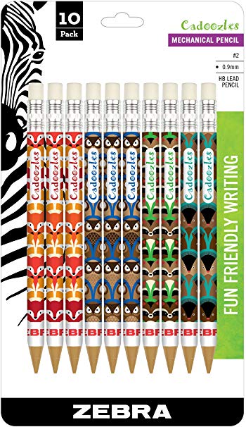 Zebra Cadoozles Mechanical Pencil, 0.9mm Point Size, Standard HB Lead, Assorted Woodlands Barrel Patterns, 10-Count