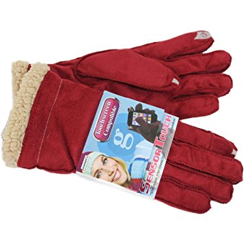 Grandoe Women's Red Cozy Lamb Suede Sensor-Touch Texting Gloves