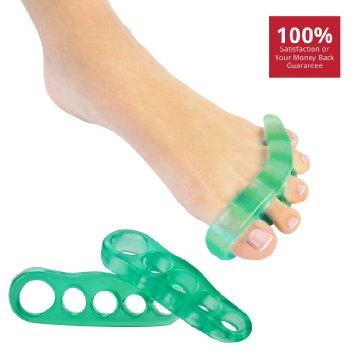 Toe Separators By Vivesole - Toe Spacers Provide Bunion Relief and Improve Circulation - Durable Silicone Gel Makes the Perfect Toe Separator That Supports and Comforts Toes - Vive Guarantee Green