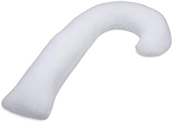 Deluxe Comfort Letter J Shaped Full Body Pillow - Hypoallergenic Synthetic Fiber Fill - Total Body Length - Hook yourself into a great sleep - Body Pillow, White