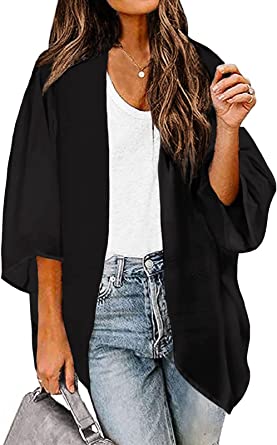 BB&KK Women's Chiffon Boho Kimono Cardigans Casual Loose Open Front Cover Ups